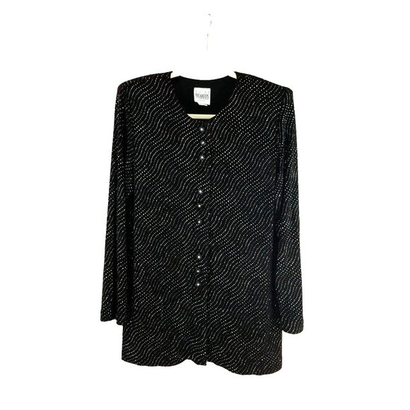 R&M Richards Vintage 1980 Petite Black Sequined Embellished Cardigan Jacket 12P - Picture 9 of 9